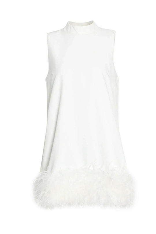 Adunma - A-Line Fur Hem Mini Dress