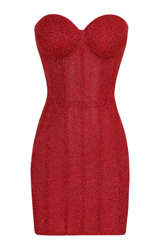 Akilani - Strapless Glitter Red Corset Mini Dress