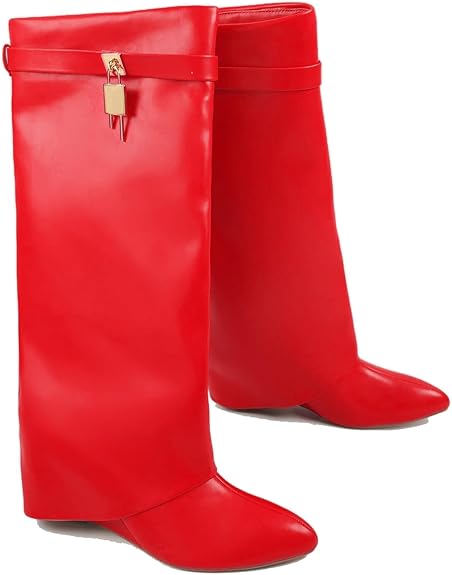 Fold Over Knee High Covered Wedge Heel  Party Boots