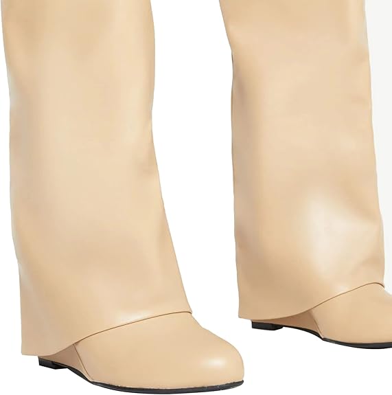 Fold Over Knee High Covered Wedge Heel  Party Boots