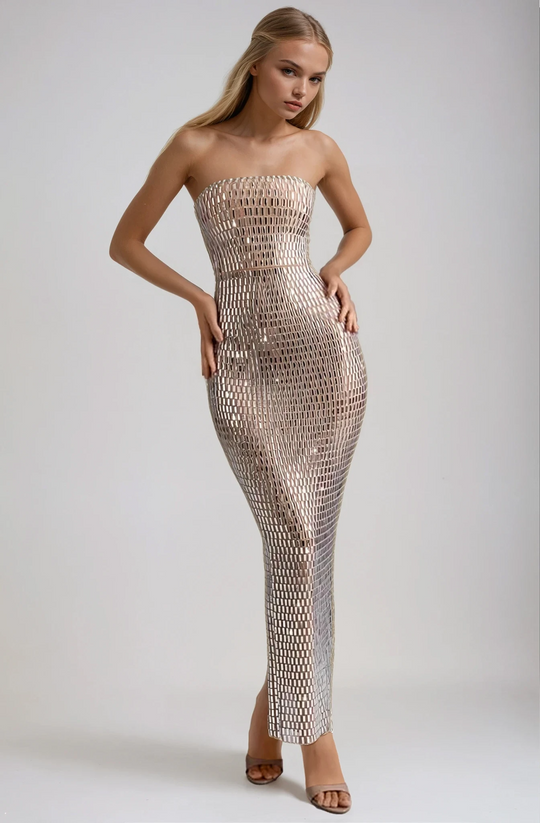 Syrelle - Strapless Sparkle Embellished Maxi Dress