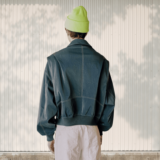 PU Leather Bomber Jacket | Retro and Rugged Jacket with Ribbed Cuffs