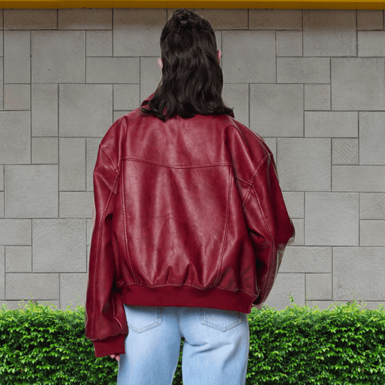 PU Leather Bomber Jacket | Retro and Rugged Jacket with Ribbed Cuffs