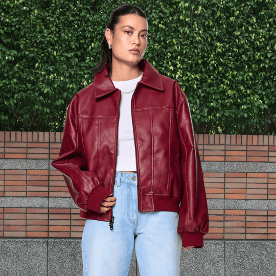 PU Leather Bomber Jacket | Retro and Rugged Jacket with Ribbed Cuffs