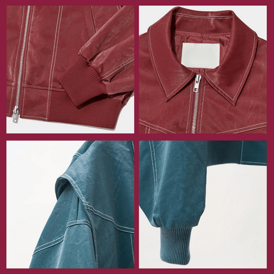 PU Leather Bomber Jacket | Retro and Rugged Jacket with Ribbed Cuffs