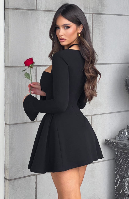 Reylin - A-Line Pleated Full Sleeves Mini Dress