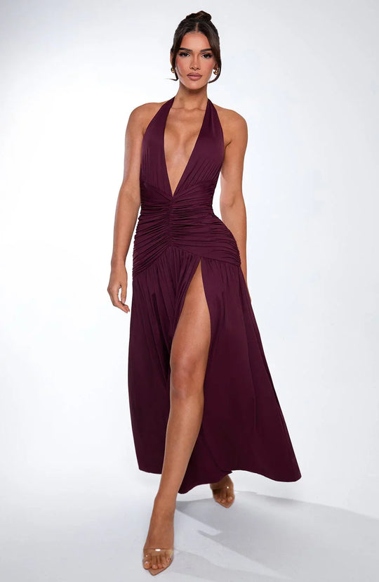 Sabine - Backless Knot Slit Maxi Dress